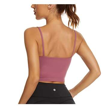 Tandisk Women Sports Bra Longline Crop Tank Top – Padded Workout Yoga Top - Pink