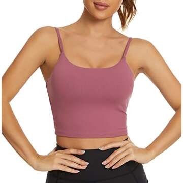 Tandisk Women Sports Bra Longline Crop Tank Top Pink