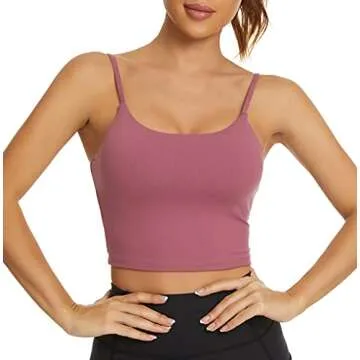 Tandisk Women Sports Bra Longline Crop Tank Top Pink