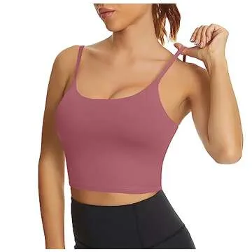 Tandisk Women Sports Bra Longline Crop Tank Top Pink