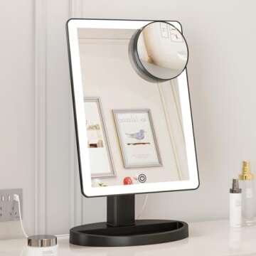 FUNTOUCH Large Lighted Vanity Makeup Mirror with Lights, 3 Color Lighting Modes Light Up Mirror with...