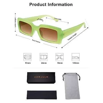 Allarallvr Trendy Rectangle Sunglasses for Women Men Vintage 90's Square Shades Thick Frame Nude Sunnies Sunglasses AR82002, Green