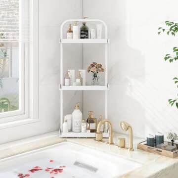 ELITEROO 3 Tier Standing Shower Caddy Organizer, Corner Shower Shelf with Handle, Storage Stands for Shampoo, Stand Up Metal Basket Rack for Inside Bathroom, Bathtub, Office, Kitchen, White