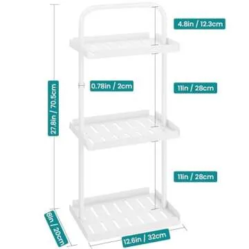 ELITEROO 3 Tier Standing Shower Caddy Organizer, Corner Shower Shelf with Handle, Storage Stands for Shampoo, Stand Up Metal Basket Rack for Inside Bathroom, Bathtub, Office, Kitchen, White