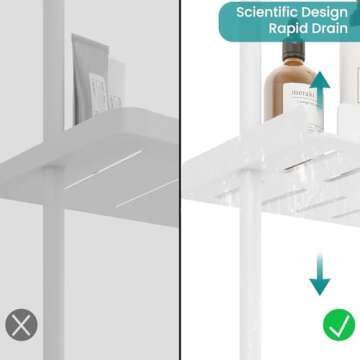 ELITEROO 3 Tier Standing Shower Caddy Organizer, Corner Shower Shelf with Handle, Storage Stands for Shampoo, Stand Up Metal Basket Rack for Inside Bathroom, Bathtub, Office, Kitchen, White