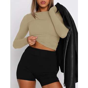 AKEWEI Long Sleeve Crop Tops - Trendy Cotton Basics