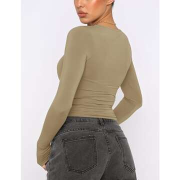AKEWEI Long Sleeve Crop Tops - Trendy Cotton Basics