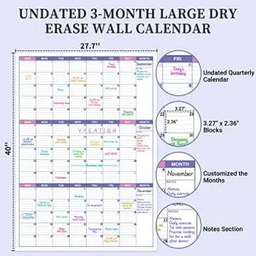 BooQool Undated Large Dry Erase Wall Calendar 27.7 x 40