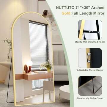 NUTTUTO 71"×30" Arched Full Length Mirror Floor Mirrors with Aluminum Alloy Frame, Wall-Mounted Ful...