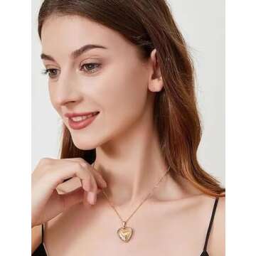 Elegant Women's Heart Locket Necklace - 18K Gold Photo Pendant