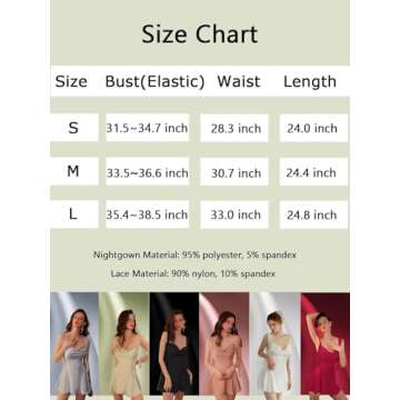 Brosloth Womens Silk Nightgown Summer Satin Sexy Night Gowns V Neck Short Mesh Strappy Lingerie Black S