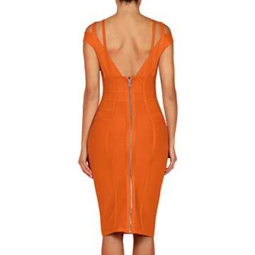 Whoinshop Women's Off Shoulder Strappy Open Back Midi Bodycon Cocktail Bandage Dress Orange M