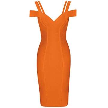 Whoinshop Women's Off Shoulder Strappy Open Back Midi Bodycon Cocktail Bandage Dress Orange M