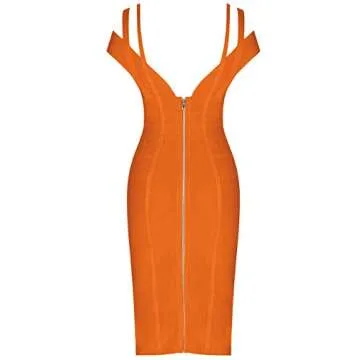Whoinshop Women's Off Shoulder Strappy Open Back Midi Bodycon Cocktail Bandage Dress Orange M