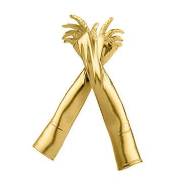 Pin Up Doll, Long Wet Look Faux Leather Gloves For Women, Shiny Metallic Finish, Halloween Accessory...