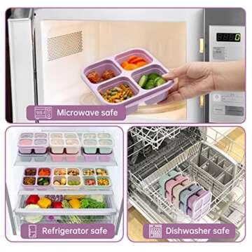 Luriseminger 5 Pack Bento Lunch Box,4 Compartment Snack Containers,Divided Snack Box,Meal Prep Lunch Containers FOR Kids/Toddle/Adults,Food Storage Containers for School, Work and Travel