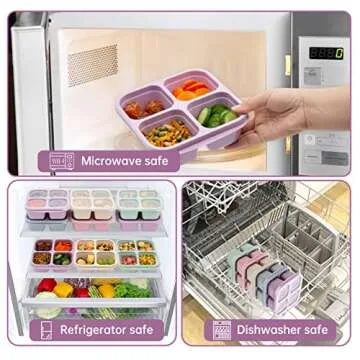 Luriseminger 5 Pack Bento Lunch Box,4 Compartment Snack Containers,Divided Snack Box,Meal Prep Lunch Containers FOR Kids/Toddle/Adults,Food Storage Containers for School, Work and Travel