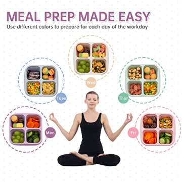 Luriseminger 5 Pack Bento Lunch Box,4 Compartment Snack Containers,Divided Snack Box,Meal Prep Lunch Containers FOR Kids/Toddle/Adults,Food Storage Containers for School, Work and Travel
