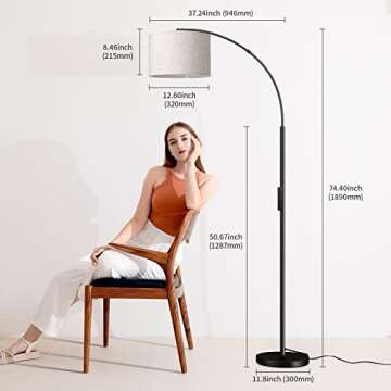 SUNMORY Arc Floor Lamp with Remote,Modern Floor Lamp with Stepless Dimmable Bulb,75″Height Tall La...