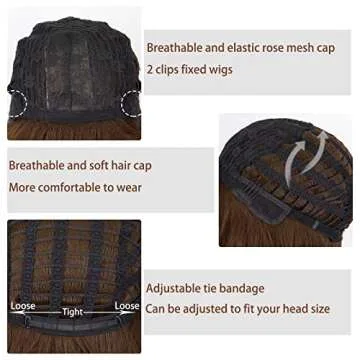 MISSQUEEN Short Wavy Bob Wig - Stylish Brown Auburn with Bangs