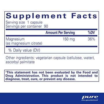 Pure Encapsulations Magnesium (Citrate) - Supplement for Sleep, Heart Health, Cognitive Health, Bone Health, Energy, Muscles, and Metabolism* - with Premium Magnesium - 90 Capsules