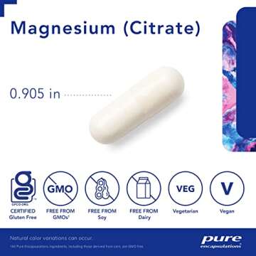 Pure Encapsulations Magnesium (Citrate) - Supplement for Sleep, Heart Health, Cognitive Health, Bone Health, Energy, Muscles, and Metabolism* - with Premium Magnesium - 90 Capsules
