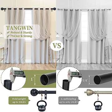 TANGWIN Black Curtain Rods for Windows 48-84 Inch Adjustable