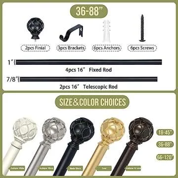 TANGWIN Black Curtain Rods for Windows 48-84 Inch Adjustable