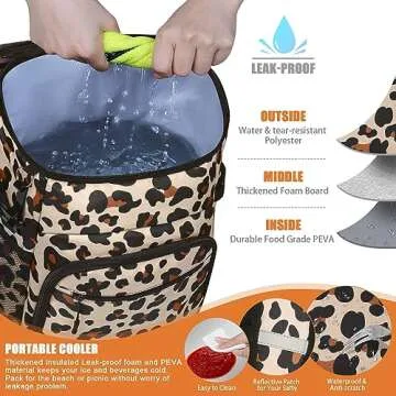 Cooler Backpack Insulated Leakproof Waterproof Backpack Cooler Bag 30 Cans, Large Capacity Lightweight Travel Camping Beach Drink Beverage Beer Bag Cooler Ice Chest for Men and Women, Leopard