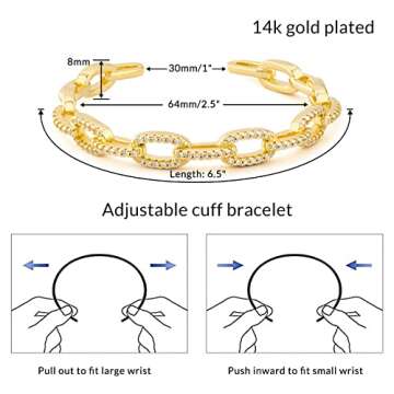 KissYan Gold Cuff Bangle Bracelets for Women, Thin 14K Gold Plated Cuff Bracelet Dainty Twisted Flat Hollow Butterfly Cubic Zirconia Jewelry Gift (Square)