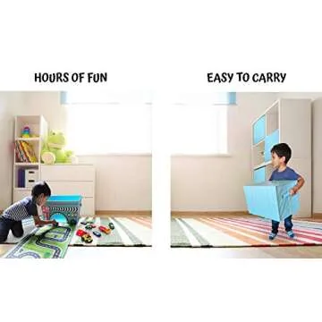 EMBRACE PLAY Toy storage box with car rug play mat - Toy box for boys and girls - 2 in 1 collapsible toy car storage- toyboxes for children - toy boxes for kids (BLUE)