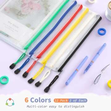 Umriox 12PCS Zipper Pouch, 9.5 x 7.1 in, Storage Bags with Zipper, for Office Supplies, Receipts, Co...