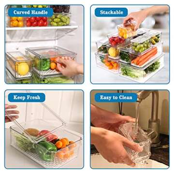 Moretoes 12pcs Fridge Organizer with Lids, Clear Stackable Refrigerator Organizer Bins with 6 Liners, BPA-Free Produce Fruit Storage Containers and Plastic Pantry Organization for Food, Vegetable