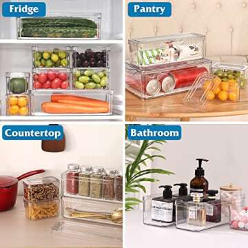 Moretoes 12pcs Fridge Organizer with Lids, Clear Stackable Refrigerator Organizer Bins with 6 Liners, BPA-Free Produce Fruit Storage Containers and Plastic Pantry Organization for Food, Vegetable