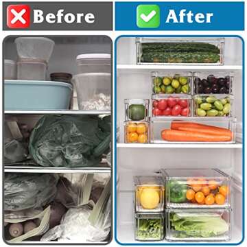Moretoes 12pcs Fridge Organizer with Lids, Clear Stackable Refrigerator Organizer Bins with 6 Liners, BPA-Free Produce Fruit Storage Containers and Plastic Pantry Organization for Food, Vegetable