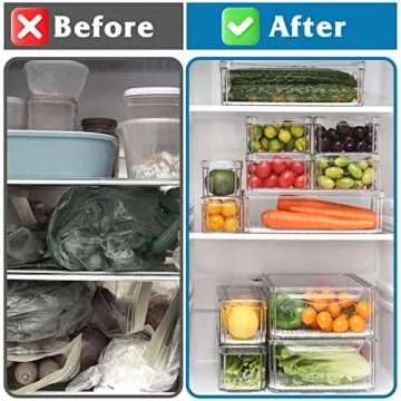 Moretoes 12pcs Fridge Organizer with Lids, Clear Stackable Refrigerator Organizer Bins with 6 Liners, BPA-Free Produce Fruit Storage Containers and Plastic Pantry Organization for Food, Vegetable