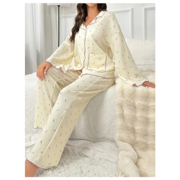 Verdusa Women's Flare Sleeve Pajama Set with Pants