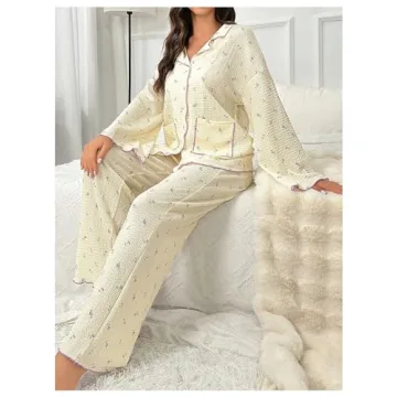 Verdusa Women's Flare Sleeve Pajama Set with Pants