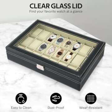 MYFULLY Watch Case 24 Slot Leather Watch Box Case/Jewelry Box/Watch Jewelry Display Storage Wristwatch Jewelry Portable Travel Case Organizer