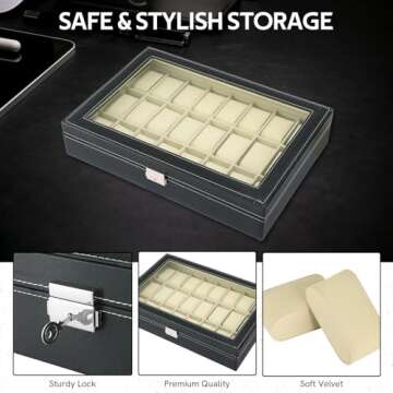 MYFULLY Watch Case 24 Slot Leather Watch Box Case/Jewelry Box/Watch Jewelry Display Storage Wristwatch Jewelry Portable Travel Case Organizer