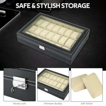 MYFULLY Watch Case 24 Slot Leather Watch Box Case/Jewelry Box/Watch Jewelry Display Storage Wristwatch Jewelry Portable Travel Case Organizer