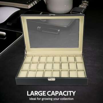 MYFULLY Watch Case 24 Slot Leather Watch Box Case/Jewelry Box/Watch Jewelry Display Storage Wristwatch Jewelry Portable Travel Case Organizer