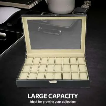 MYFULLY Watch Case 24 Slot Leather Watch Box Case/Jewelry Box/Watch Jewelry Display Storage Wristwatch Jewelry Portable Travel Case Organizer