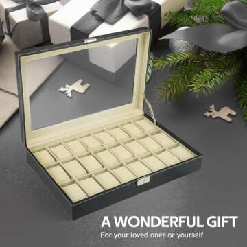 MYFULLY Watch Case 24 Slot Leather Watch Box Case/Jewelry Box/Watch Jewelry Display Storage Wristwatch Jewelry Portable Travel Case Organizer