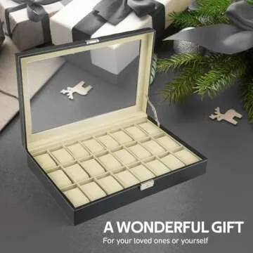 MYFULLY Watch Case 24 Slot Leather Watch Box Case/Jewelry Box/Watch Jewelry Display Storage Wristwatch Jewelry Portable Travel Case Organizer