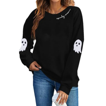 HEBBE Spooky Season Sweatshirts Halloween Ghost Sweatshirt Women - Halloween Graphic Crewneck Tops C...
