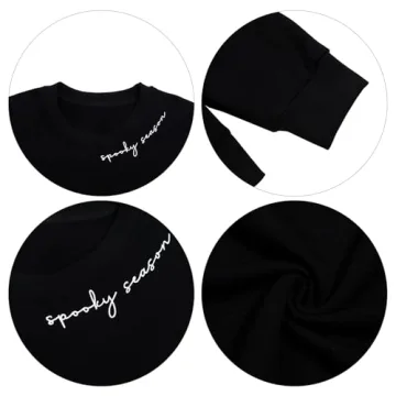 HEBBE Spooky Season Sweatshirts Halloween Ghost Sweatshirt Women - Halloween Graphic Crewneck Tops Casual Sweater Black
