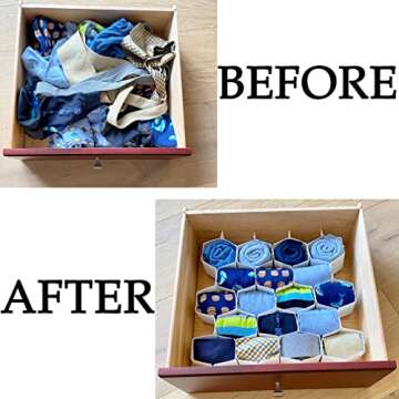 Evelots Honeycomb Drawer Organizer - Set of 4, 112 Slots, Easy Snap-Together Assembly, Adjustable & Durable Plastic Dividers, Perfect for Socks, Underwear, Ties, Accessories, and More - Customizable S