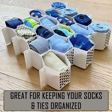 Evelots Honeycomb Drawer Organizer - Set of 4, 112 Slots, Easy Snap-Together Assembly, Adjustable & Durable Plastic Dividers, Perfect for Socks, Underwear, Ties, Accessories, and More - Customizable S