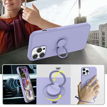 Abitku Compatible with iPhone 13 Pro Max Case, Silicone with 360°Ring Kickstand Holder (Support Magnetic Car Mount) Microfiber Cloth Fully Coverage Designed for iPhone 13 Pro Max 6.7 inch 2021(Purple)